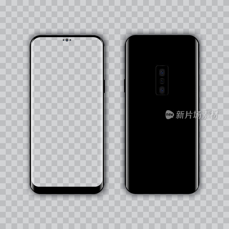 Realistic modern smart phone Front and Back view. Vector. Transparent screen